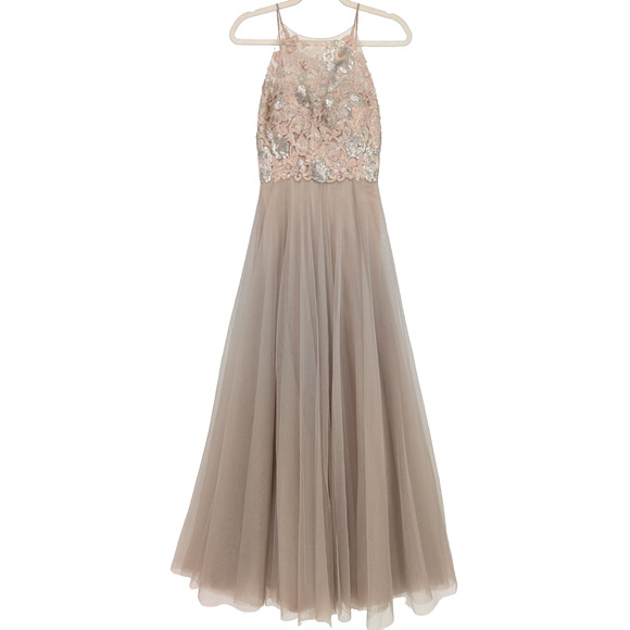 Watters Carly Lace Sequin Bodice Sheer Tulle Skirt Maxi Bridal Formal Event Gown - Picture 3 of 15